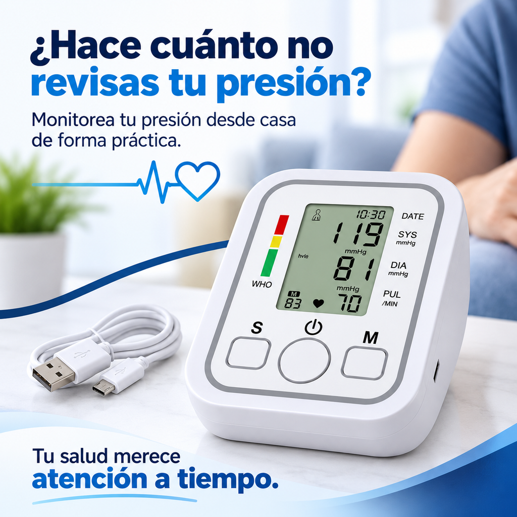 Baumanómetro Digital de Brazo Monitor de Presión Arterial y Pulso con Asistente de Voz