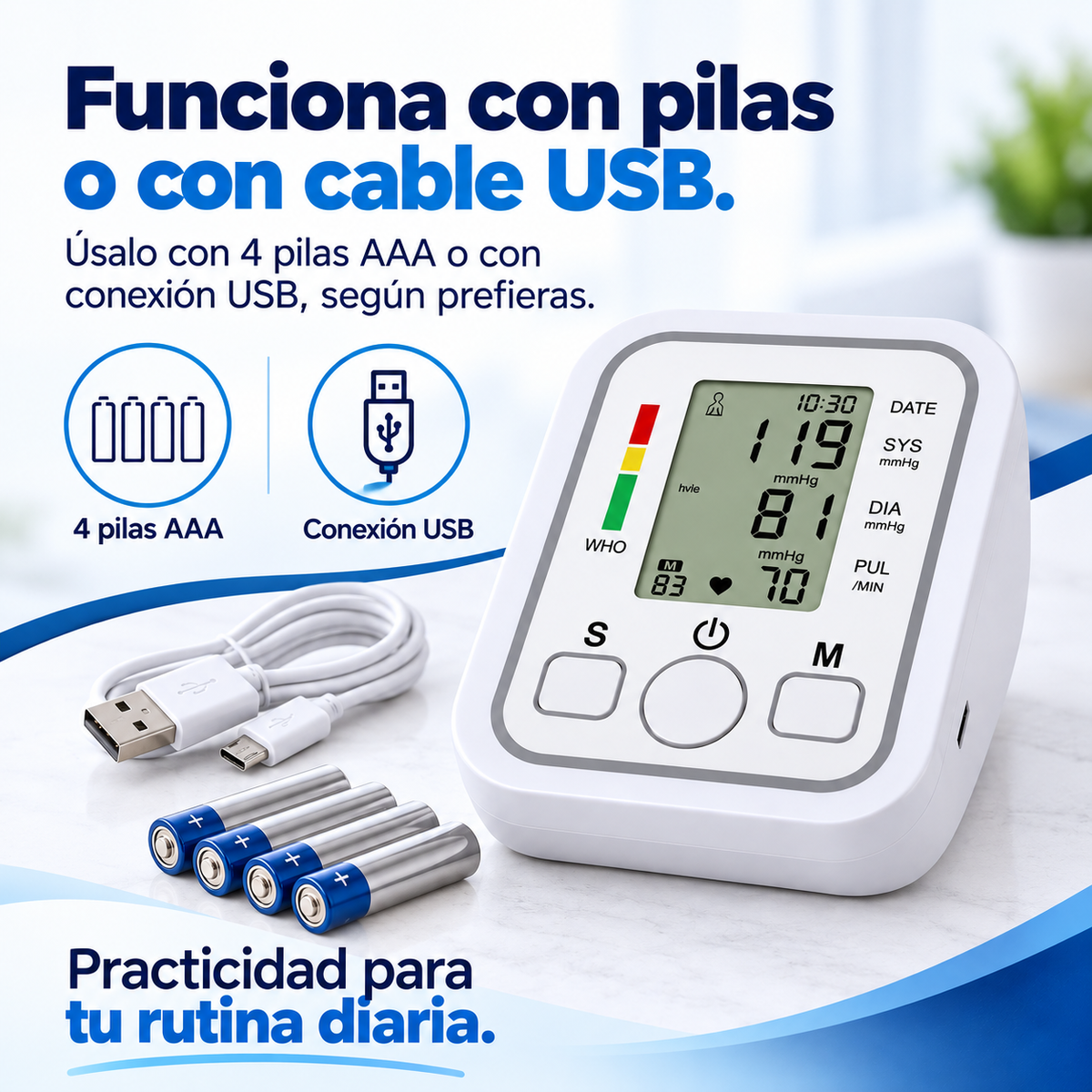 Baumanómetro Digital de Brazo Monitor de Presión Arterial y Pulso con Asistente de Voz